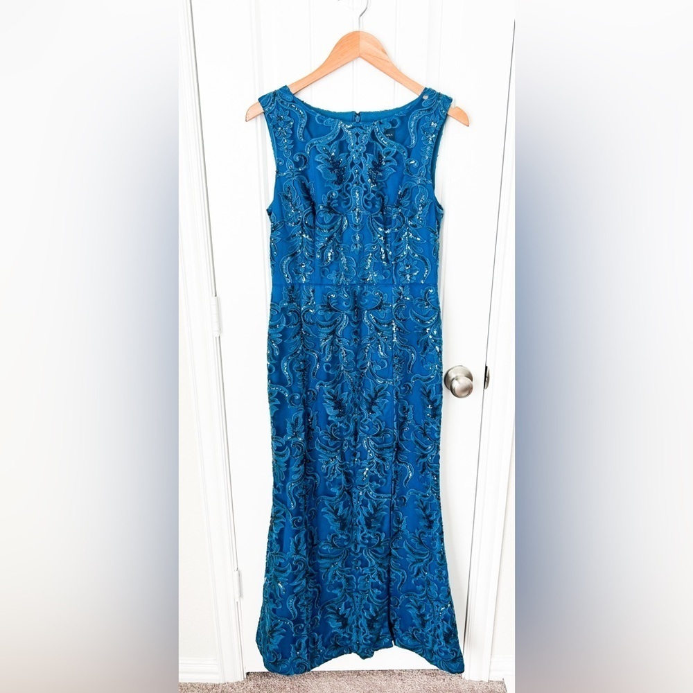 Adrianna Papell Blue Sequin Gown Size 8